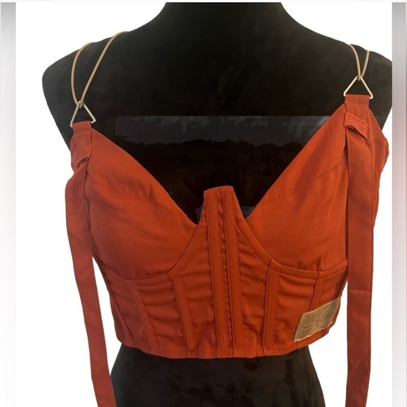 $110 NWT SET OF 2 PrettyLittleThing Shape Rust Top Corset + Wide Cargo Pants 8 - Picture 6 of 11